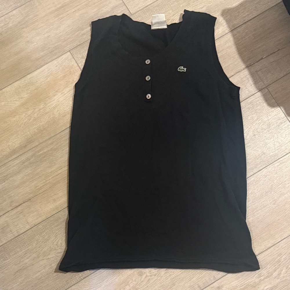 Lacoste Sleeveless Button Vest Shirt Womens Black XL size 44
